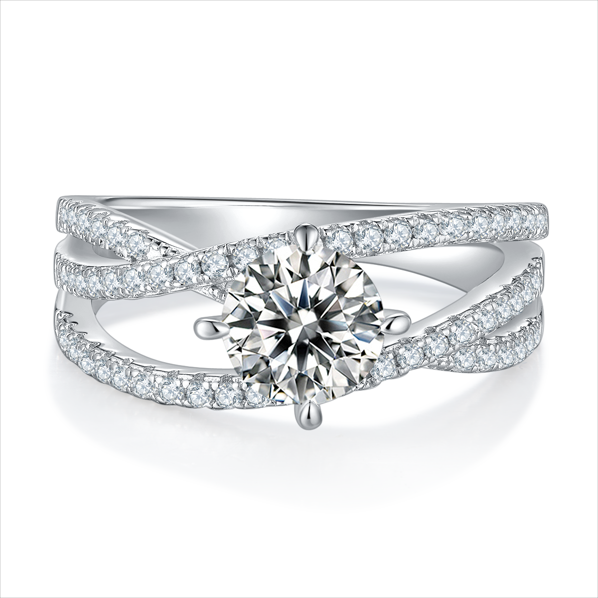 Sansheng III S925 Silver Plated Platinum Moissanite Diamond Women's Ring 1 Carat D-Class